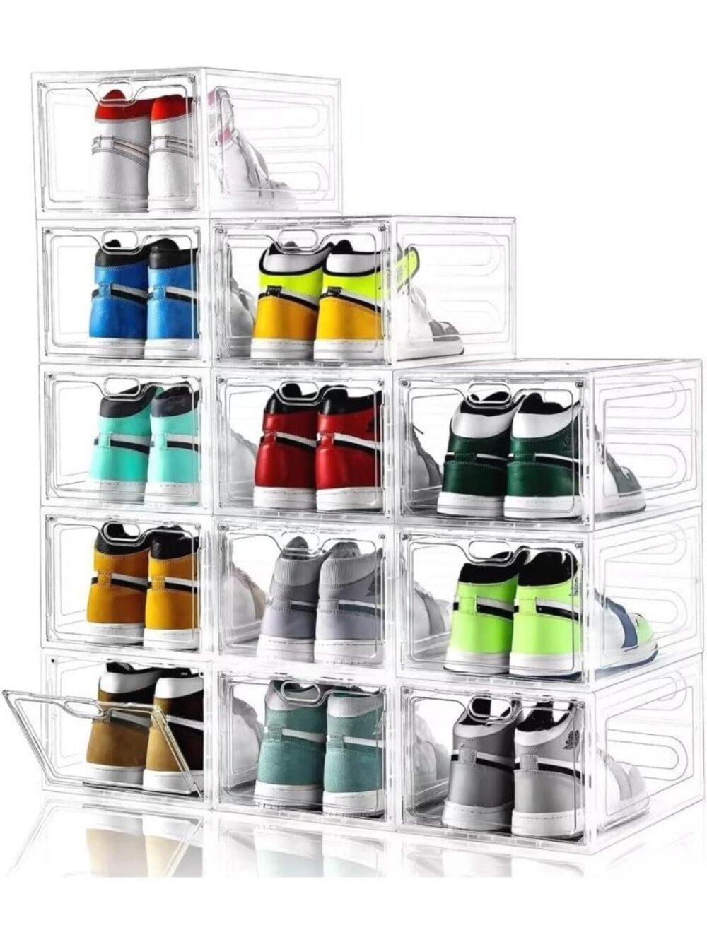 12 Pack Clear Shoe Storage Boxes, Stackable Organizers with Magnetic Doors, Fits